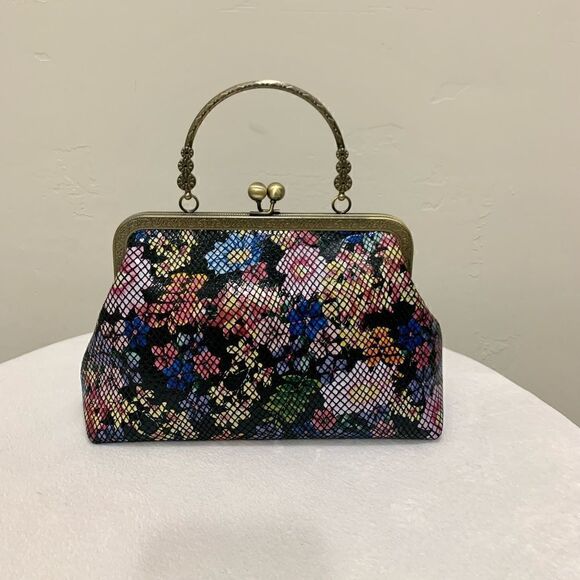 Handmade Genuine Embossed Leather Floral Print Top Handle bag & Small Purse Set - Picture 3 of 16